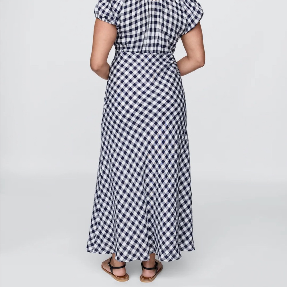 DOEN Navy Gingham Midi Dress - Women's Cap Sleeve Maxi - Picture 5 of 7